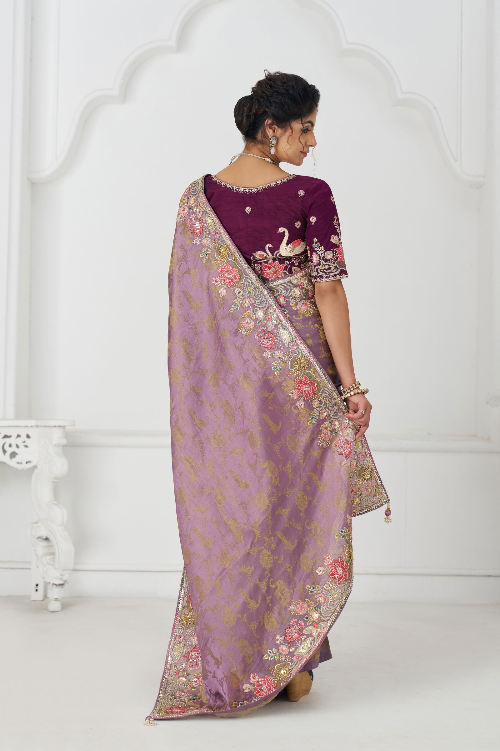 Kf 112 Mauve Pure Dola Viscouse Silk Saree Exporters In India
